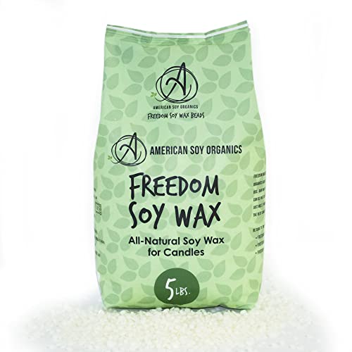 AMERICAN SOY ORGANICS FREEDOM SOY WAX BEADS FOR CANDLE MAKING – NATURAL CANDLE MAKING SUPPLIES – PARAFFIN-FREE, BEESWAX-FREE CANDLE WAX FOR CONTAINER CANDLES, TEALIGHTS AND WAX MELTS, 5 LBS