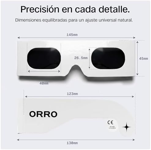 Gafas para Eclipse Solar de 45 mm, Pack de 2/6/12, Blancas, Se Ajustan sobre Gafas Graduadas, Protección Ocular Certificada, Ensayadas según EN ISO 12312-2:2015, Marcado CE - Ajuste Edge