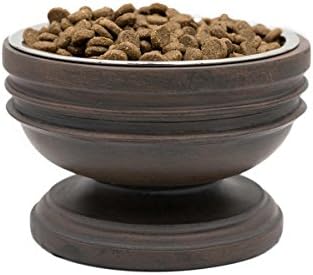 Pet Junkie Summit Raised Pet Feeder, Elevated Designer Bowl for Dogs and Cats. Stainless Steel Dishwasher Safe Inner Bowl for Easy Cleaning - Brown, 4" tall, 16oz (2 cups)