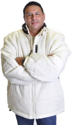 Fleece Lined Waterproof Puffer Jacket with Hide-Away Hood Collar, #5404 White Medium
