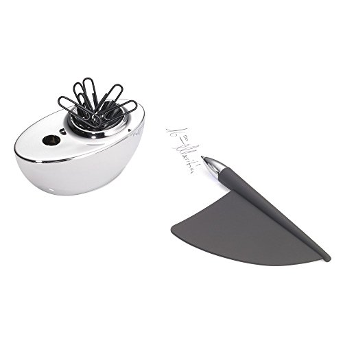 TROIKA FRESH BREEZE â€“ GAM14/CH â€“ Paper clip holder and paper clip holder â€“ grey silicone sail with integrated ballpoint pen â€“ magnet for paper clips â€“ incl. 5 paper clips â€“ TROIKA-original