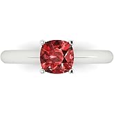 Clara Pucci 14K Solid White Gold 1 ctw Garnet Solitaire Ring for Women | Anniversary, Birthday Gift | 6mm Cushion Cut