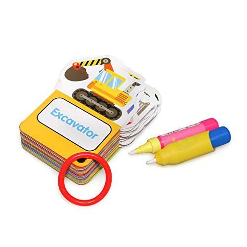Reusable Water Painting Cards with 2 Magic Drawing Pens,Graffiti Doodle Board Traffic Vehicle Cognitive Cards Games,Early Education Toy for Toddlers Kids