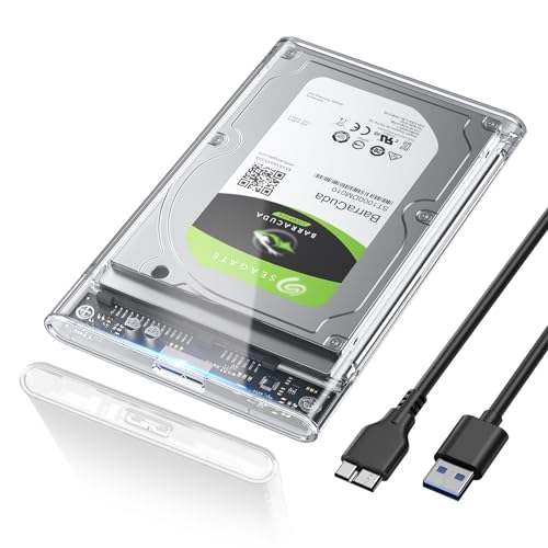 POSUGEAR Hard Drive Enclosure 2.5", USB 3.0 Hard Drive Enclosure for 7 mm and 9.5 mm Height SATA I/II/III SSD HDD with USB Cable, UASP&Trim Support, No Tools Required - Transparent Enclosure