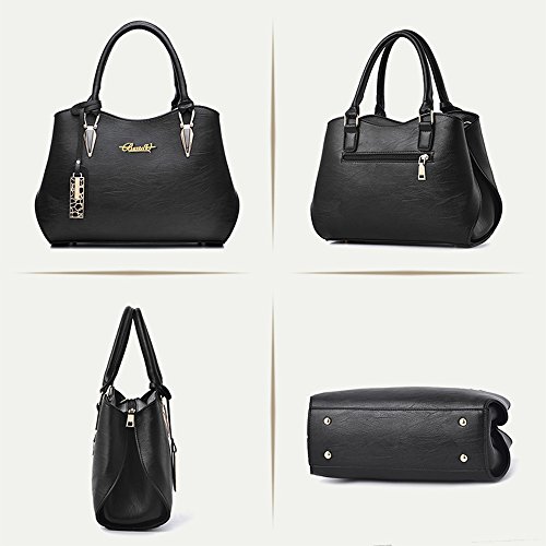BestoU-Damen-Handtasche-Schwarz-gro-Leder-Damen-Schultertasche-Frauen-Umhngetasche-Schwarz