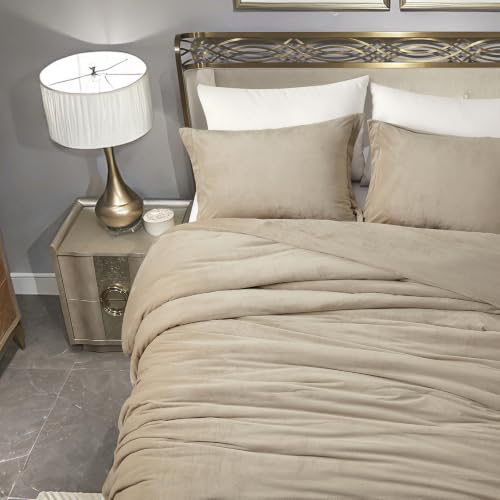 HUMESIIL Poly Plush Comforter Set, Poly Plush Fabric for Both Front and Reverse, with Downalternative Fill, 3 Pieces Queen 92"x96", Khaki at Amazon