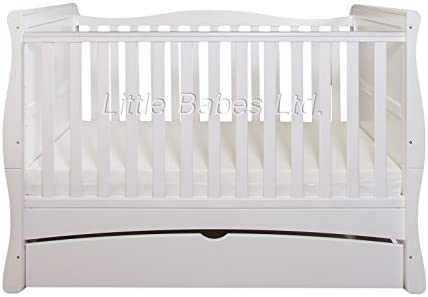 New Baby White Sleigh Mason Cot Bed With Drawer High Density