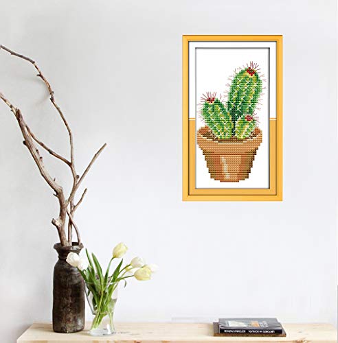 Cross Stitch Stamped Kits Quilt Pre-Printed Cross-Stitching Patterns for Beginner Kids Adults, Embroidery Crafts Needlepoint Starter Kits The Cactus Pattern for Home Wall Decorations