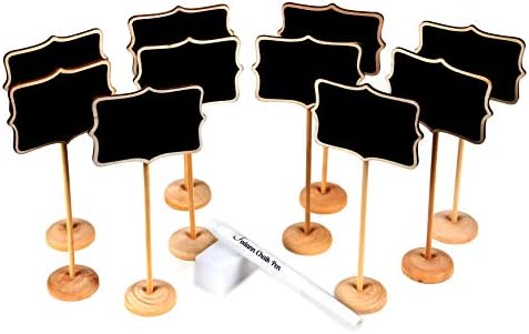 10 Piece Mini Rectangle Chalkboard Stands / Signs, White Liquid Chalk Pen & Erasing Sponge, use for Weddings, Parties, Table Numbers or Place Cards
