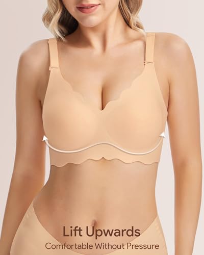Angelhood Seamless Bras Women Soft Jelly Push Up Wireless Bra Supportive V Neck No Underwire Comfort Tshirt Bralettes