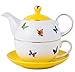 Jusalpha English Porcelain Tea for One Set- Butterfly Garden Teapot-Tea cup-Saucer Set, Tea Serving Gift Set #06