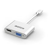 USB Type C to HDMI VGA Adapter,AVOTCH 2 in 1 USB3.1 Type-C Converter Dual screen display with Aluminium Case
