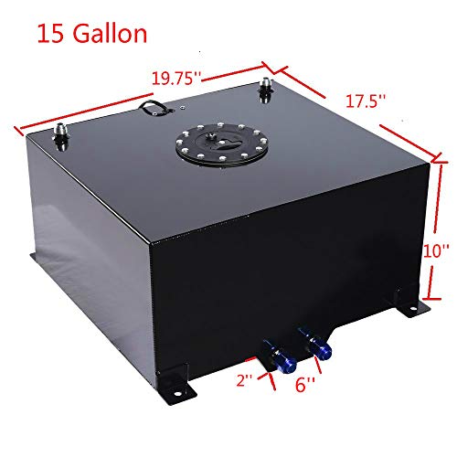 SUNROAD 15-Gallon Fuel Cell Gas Tank Aluminum Polished Racing Street Drift Strip Fuel Cell Tank with Level Sender Foam Black