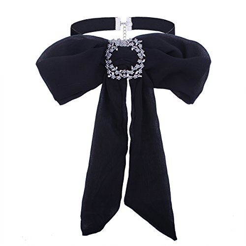 Kercisbeauty Adjustable Lady Girl Bow tie Necktie Corsage Brooch Chiffon Choker Necklace Blouse Collar Bowknot Scarf Scarves School Anniversary Graduation Ceremony,School Girl (Black)