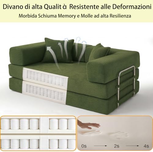 Divano letto a 2 posti, 160 cm, con schiuma e molle, per soggiorno, verde