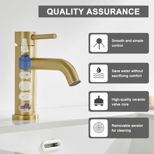 DETBOM Gold Basin Mixer Tap, Adjustable Hot and Cold Washbasin Tap, Stainless Steel, Removable Aerator, Lead Free, Brushed Gold