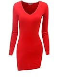 Doublju Womens Sexy Long Sleeve V-Neck Knit Sweater Dress