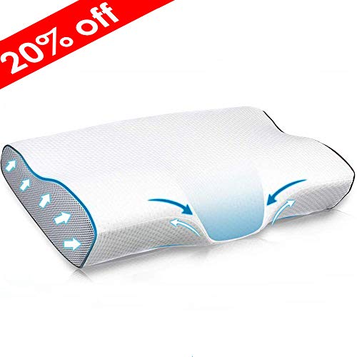 Gugusure Memory Foam Pillow, Orthopedic Pillow, Cervical Contour Massage Bed Pillows for Sleeping, Neck Support Pillow for Neck Pain with Washable Breathable Pillow Case