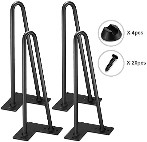 OAKOME® Hairpin Metal Table Legs - 4PCS Double Furniture Legs, Superior Heavy Duty Legs, Modern Vintage for DIY Furniture Hardware and Manufacturers with Screws and Table Feet (Black, 12’’, 2 Rod)