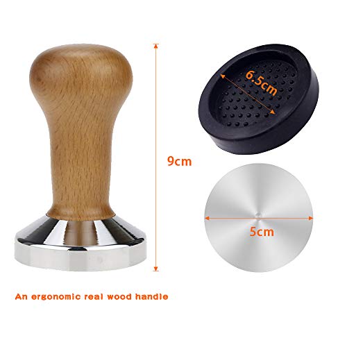 Kaffee Tamper 51mm Holz, Espresso Tamper Set Mit Avec Coussin en Silicone, Edelstahl Barista Tamper Presse 51mm Für… – Bild 4