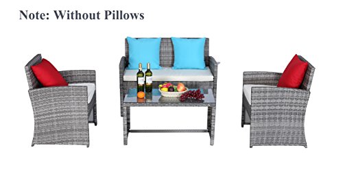 Do4U Outdoor Patio Furniture Set 4 Pcs PE Rattan Wicker Garden Sofa and Chairs Set with Beige Cu ...