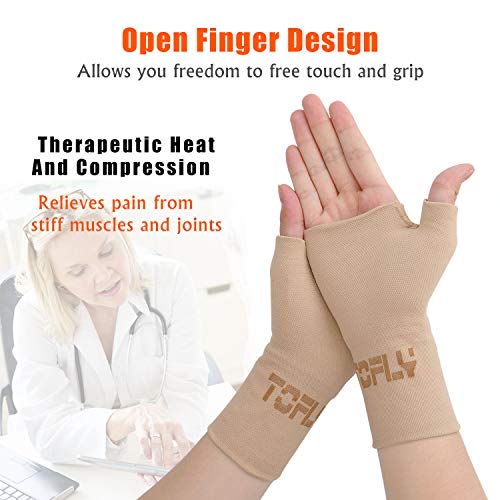 TOFLY Compression Arthritis Gloves, 1 Pair, Thumb & Wrist Support for Men Women, 20-30mmHg Compression Wrist Sleeve for Carpal Tunnel, Wrist Pain & Fatigue, RSI, Tendonitis, Sports, Daily Use, Beige S - Thumbnail 4