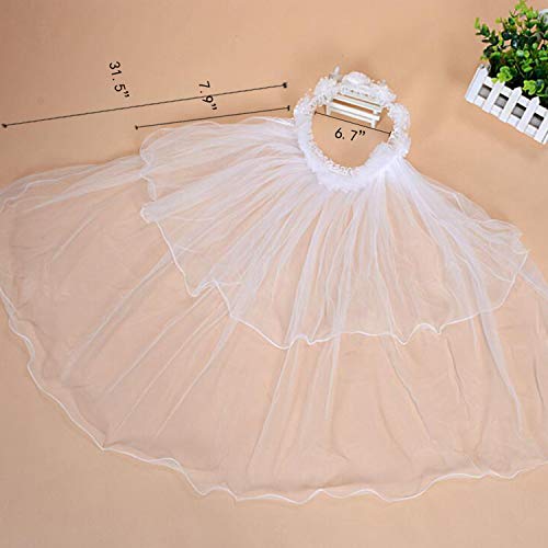 image for MUMULULU 2 Layers Girls White Floral First Communion Veils Wreath Wedd