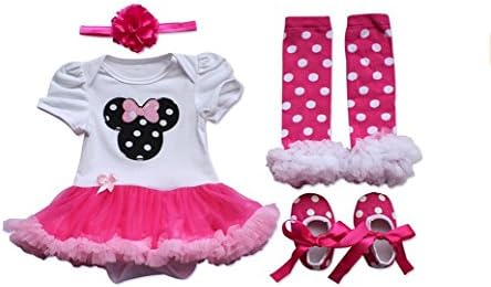Newborn Baby Girls Romper Dress 4PCs Outfits Sets Clothing Tutu Skirt Shoes + Headband + Leg Warmer