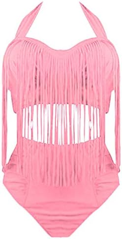 SCHOLIEBEN Tan Through Sexy Long Women Plus Size One Piece Tassels Bikini Monokini Swimwear Beach Bathing Suit