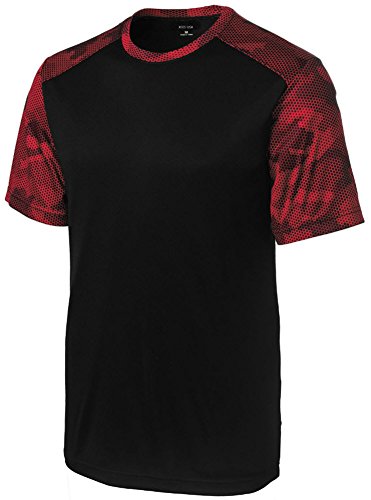 Joe's USA(tm) Mens CamoHex Athletic Shirt-Black/ Deep Red-XL