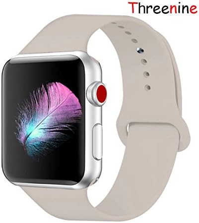 Threenine for Apple Watch Band, Durable Soft Silicone iWatch Strap Replacement Sport Band for Apple Watch Band Series 4 Series 3 Series 2 Series 1 Sport, Edition (Stone Gray, 38mm S/M=40mm S/M)