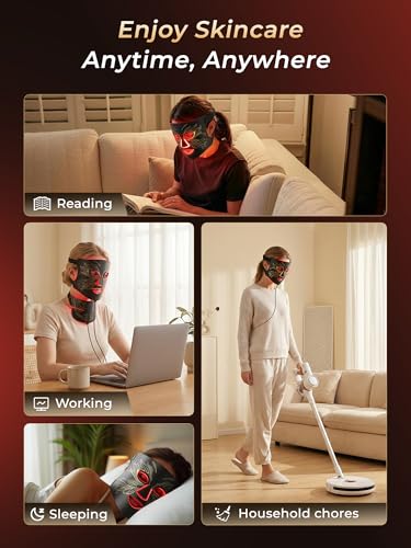 7-in-1 Red Light Therapy for Face & Neck, Skin-Friendly Silicone Red Light Therapy Mask with 324 LEDs, 5 Brightness Levels & 20 Mins Timer, Led Face Mask Light Therapy for Home & Travel