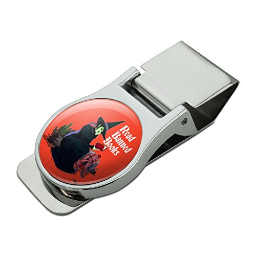 Read Banned Books Witch and Monkey Satin Chrome Plated Metal Money Clip