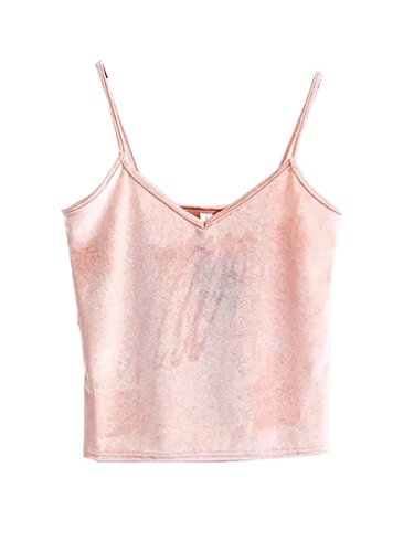 Simplee Apparel Women's Spaghetti Strap V Neck Velvet Cami Crop Tank Top Vest Pink , 0-6