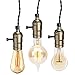 HESSION Vintage Triple Light Sockets Pendant Hanging Light Cord Plug-in Light Fixture, Light Socket with On/Off Switch E26/E27 Base,Total 16.5 Foot Twisted Black Textile Cord UL Listed(Copper)