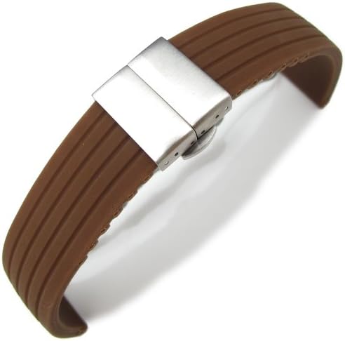 22mm 4 Groove Line Choco Silicon Watch Strap on Deployment Clasp, B