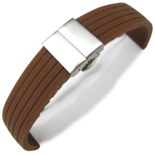 24mm 4 Groove Line Choco Silicon Watch Strap on Deployment Clasp, B