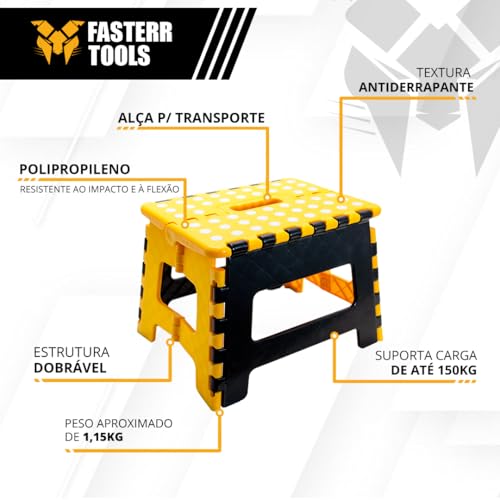 Banqueta Plástica Dobrável Reforçada 150kg Fasterr 22cm, Banco Degrau Antiderrapante, Ideal para Casa e Camping