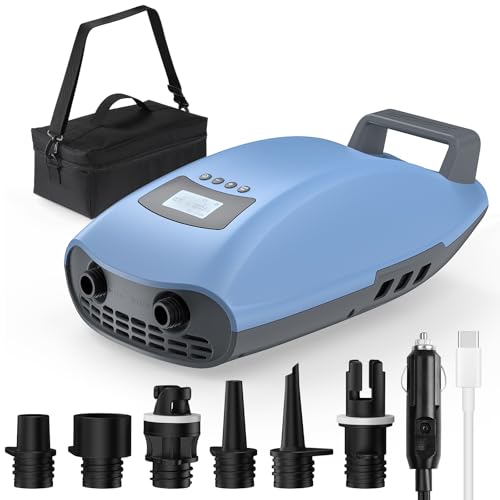 Swonder Seawolf Dual-Power Paddle Board Pump, 2X Faster Electric Air Pump for SUP & Kayak, 20 PSI with Dual Cylinders, Active Cooling, 6000mAh Battery & Car Adapter, Plug Adaptable Up to 17V DC
