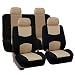FH Group Universal Fit Full Set Flat Cloth Fabric Car Seat Cover (Beige/Black) (FH-FB050114, Fit Most Car, Truck, Suv, or Van) primary