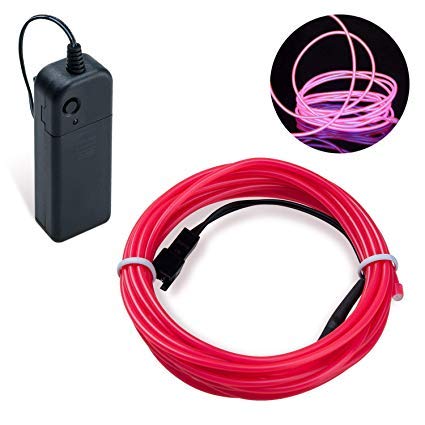 COVVY Neon Glowing Strobing Electroluminescent Light Super Bright Battery Operated EL Wire Cable for Cosplay Dress Festival Halloween Christmas Party Carnival Decoration (Pink, 5M)