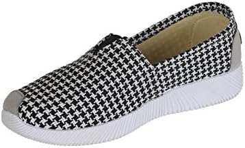 AUGA Women's Breathable Linen Classic Canvas Sneaker Comfortable Easy On and Off Slip On Lightweight Casual Flat Shoes(Black,8)