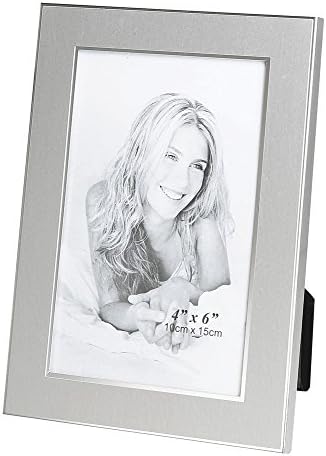 Upper Gifts Silver Metal 4"x6" Picture Frame - 2 Tone Brush Silver Finish with Shiny Inlay