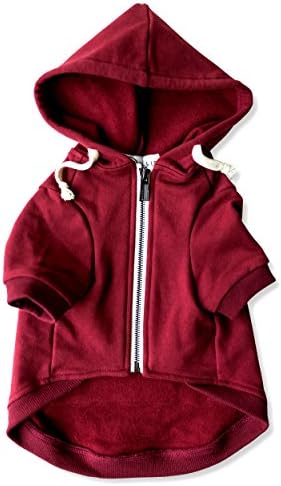 Adventure Zip Up Maroon Red Dog Hoodie with Hook & Loop Pockets and Adjustable Drawstring Hood - Available in Extra Small to Extra Large. Comfortable & Versatile Dog Hoodies by Ellie