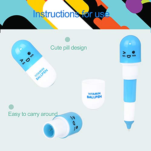 30pcs Vitamin Pill Pens,Pill Shaped Pens Retractable Ball Pens,1 Sticky Notes and Pencil Pouch,Imaginary Doctor Play,Nurses week Gifts Kawaii School Supplies,Prizes And Giveaway - Thumbnail 2