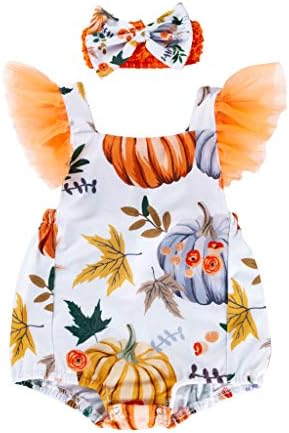 Toddler Unisex Romper,Fineser Infant Baby Kids Girls Halloween Costume Pumpkin Leaf Print Romper Bodysuit+Hairband Sets