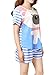 VENTELAN Women Pajama Set Cute Animal Pattern Short Sleeve Striped Shorts Sleepwear (X-Small(USA Size:0-2), Blue Bear)