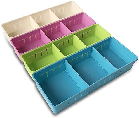 Drawer Organizers Desk Tray with Dividers Adjustable Storage Case for Kitchen Office Makeup Flatware Bathroom MMMMARILYN Pack of 4 (White S, Purple S, Green S, Blue L)