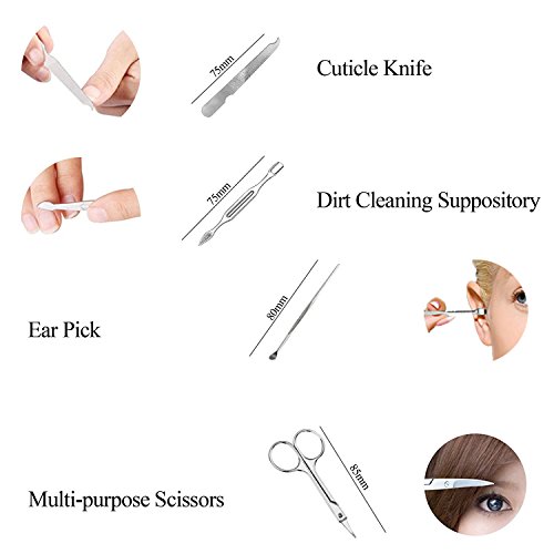 Nail Clippers Set of 9 Pcs, YoJiSa Professional nail kits&manicure Pedicure Stainless Steel Nail set, Personal Care Nail Cutter Tweezers,Knife,Eyebrow, Utility Grooming Tools with Portable Case - Thumbnail 3