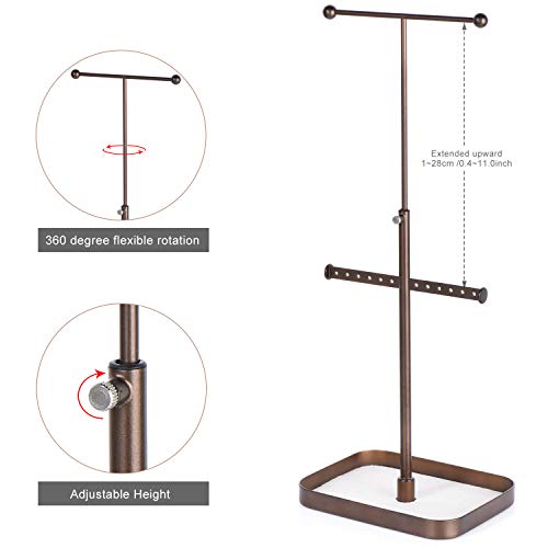 Keebofly Jewelry Stand Organizer Necklace Organizer Display with Adjustable Height for Necklaces Bracelet Earrings and Ring, Bronze Pack of 2 - Thumbnail 4